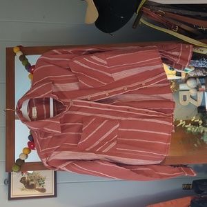 Anthropologie Sandy & Sid Mauve Chambray Flannel Striped Embroidered Button Up